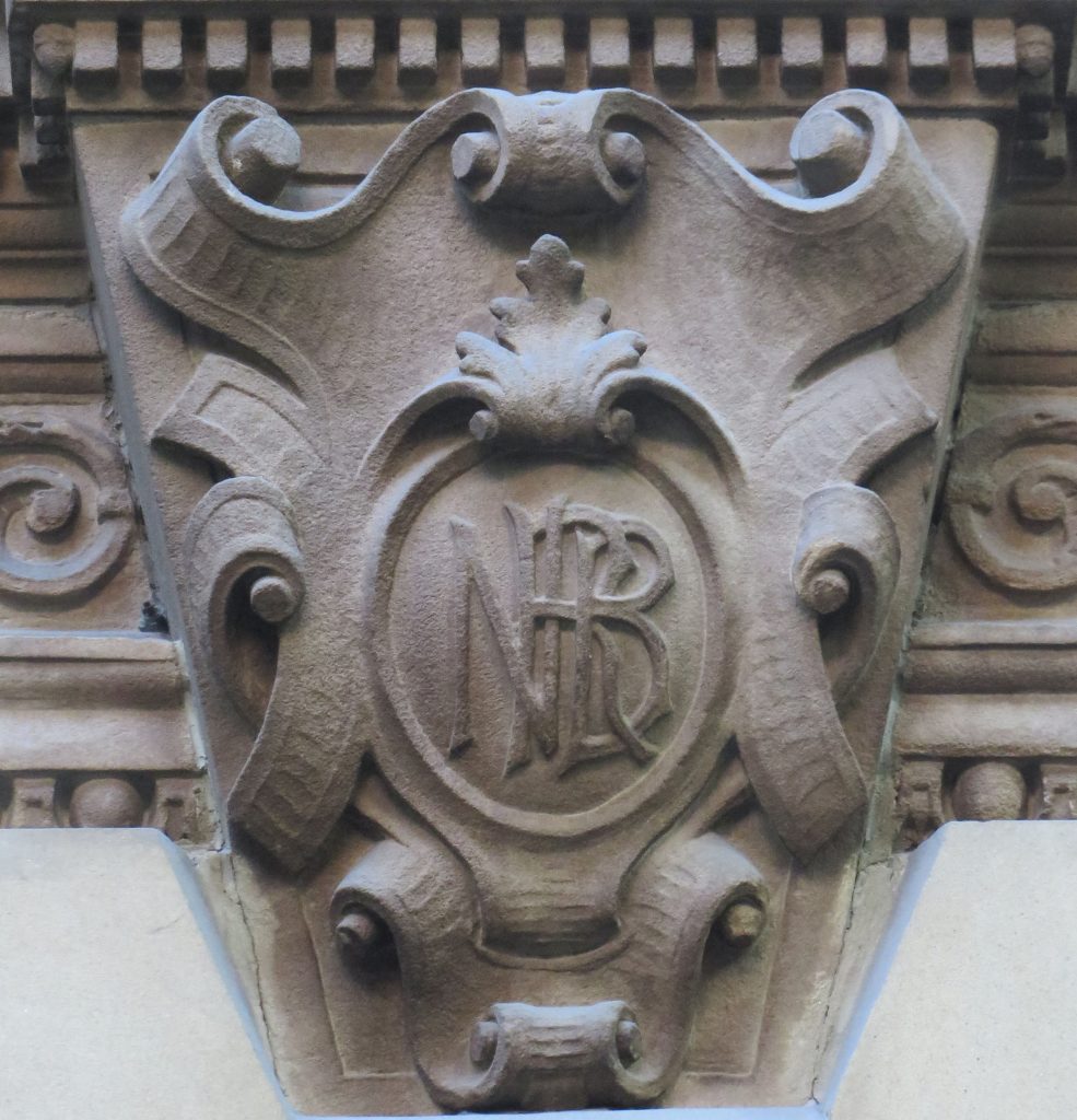 Carved sandstone showing three entwined letters, N, B, R, the logo of the North British Railway Company