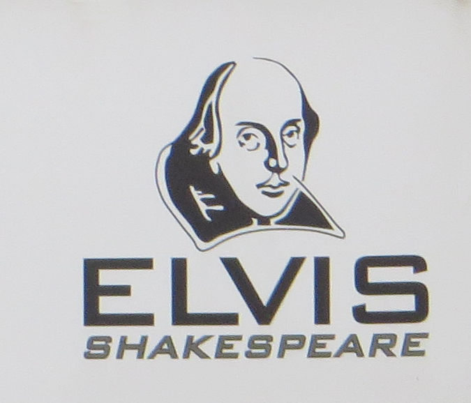 A black and white picture of William Shakespeare, underneath it says, Elvis Shakepeare.